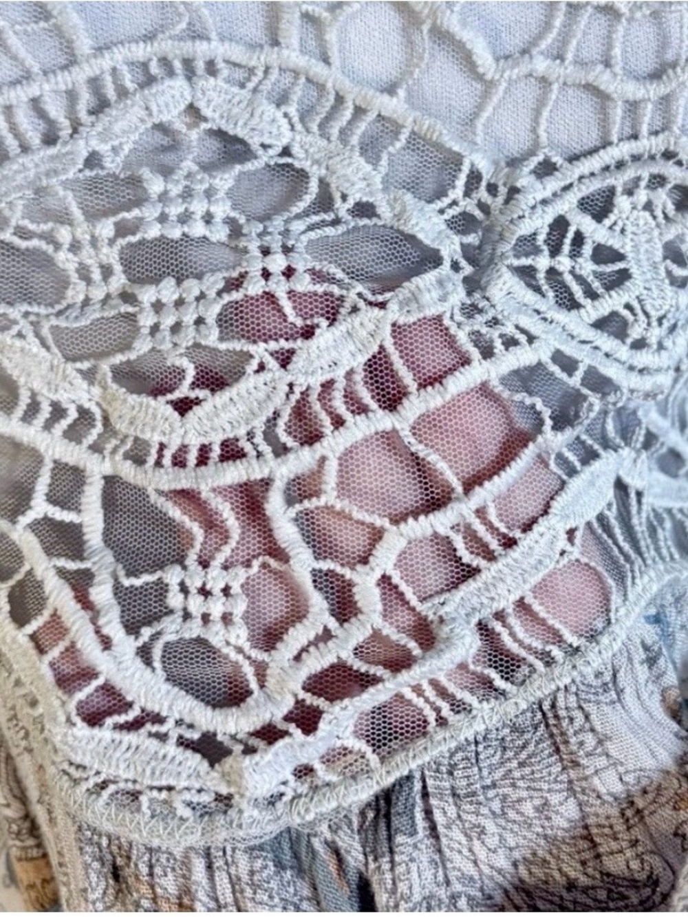 Free People Beige Paisley Lace-Yoke Mini Dress - Picture 7 of 8